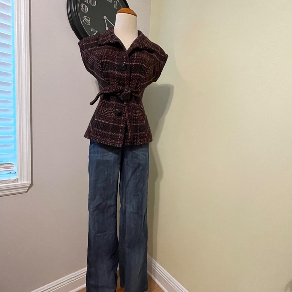 CABi Brown wool blend Tie Vest- vibrant Houndstooth woven XS - Picture 2 of 10